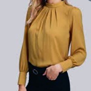 Mock neck caramel brown long sleeve blouse NWT size small